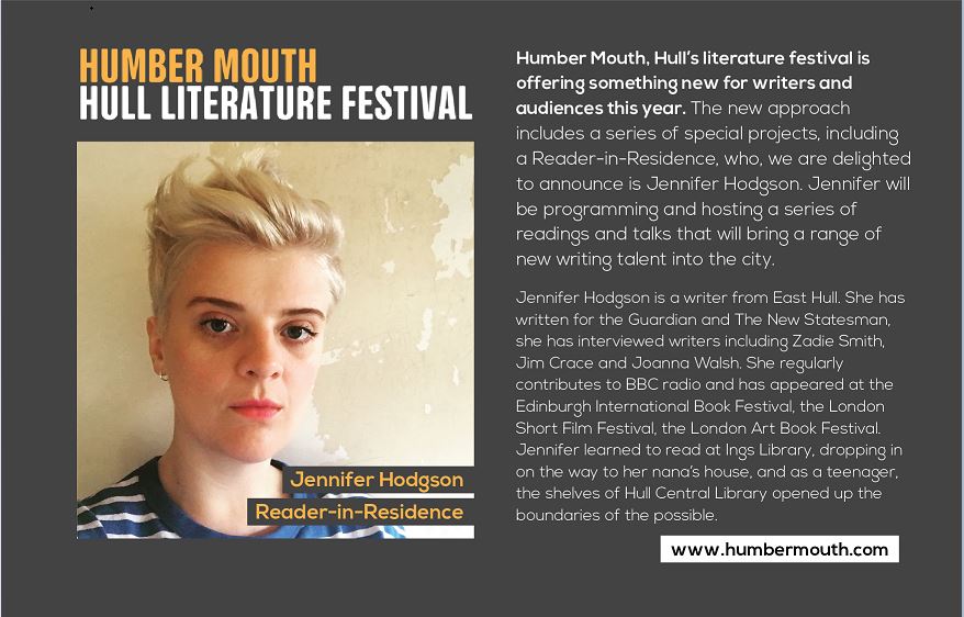 humbermouth's tweet image. We're very pleased to announce something different from @humbermouth for 2020. A new approach with a series of special projects including reader-in-residence Jennifer Hodgson.