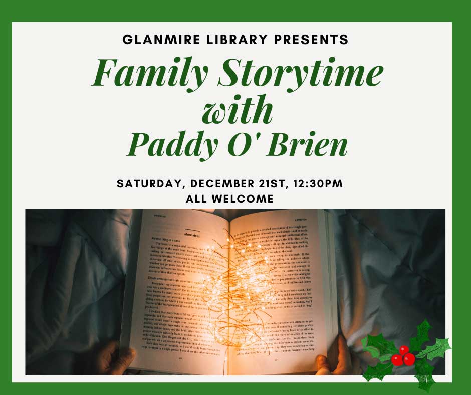 corkcitylibrary's tweet image. The wonderful storyteller Paddy O&apos;Brien will be in Glanmire Library on Saturday, December 21 at 12.30 pm for our family fun day. All are welcome. #GlanmireLibrary #CorkCityLibraries