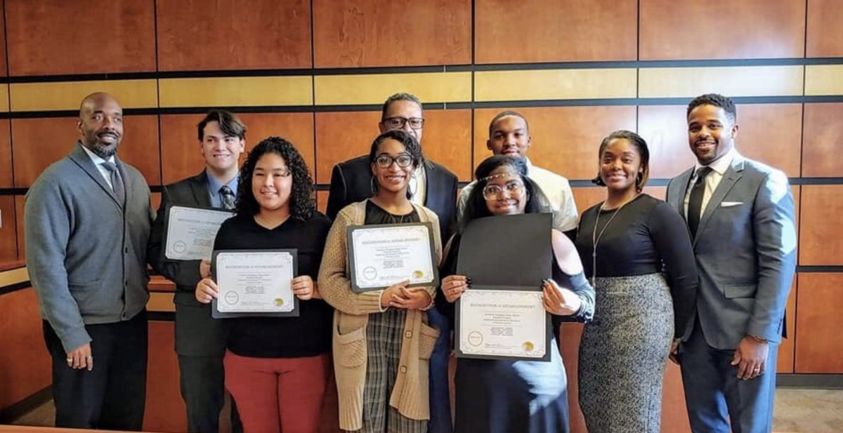 OKCPS's tweet photo. ICYMI: Douglass is the 1st high school in the country to form an officially recognized chapter of the National Association of Blacks in Criminal Justice!

Instructors Mauri Hubbard &amp; D'Andre Foster lead an incredible group of students who are making waves in OKC!

#TrojanDNA https://t.co/a1wCRy3zJc