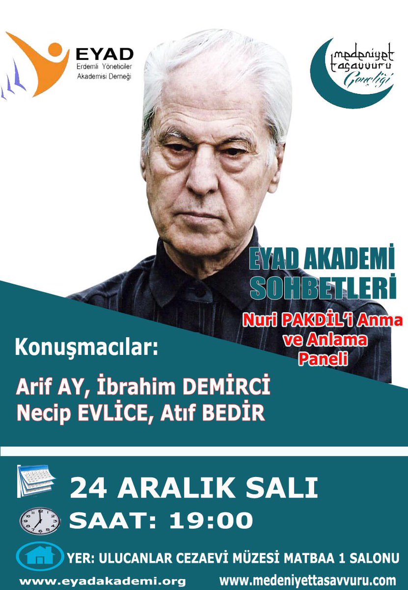 Nuri Pakdil’i Anma ve Anlama Panelimize bekliyoruz...