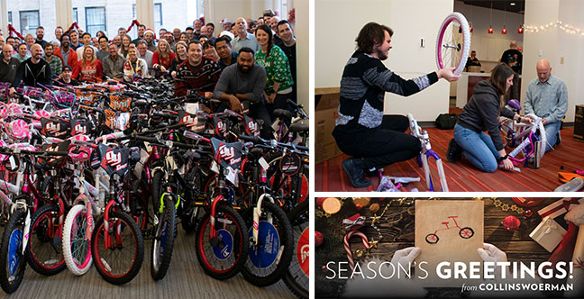 CollinsWoerman's tweet photo. This past Friday, in partnership with The Forgotten Children's Fund, we built over 100 bikes to be hand delivered on Christmas to local, deserving families bringing them the spirit and joy of the holiday season! #designwithcertainty https://t.co/Y4DJeDOEfB
