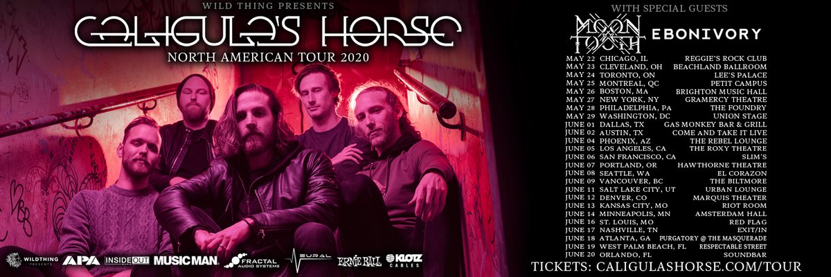 CaligulasHorse's tweet photo. CALIGULA’S HORSE NORTH AMERICAN TOUR 2020

After 9 years, we’re finally making our way to North America for an unforgettable tour of the USA and Canada! We'll be joined for all shows by the incredible Moon Tooth and @Ebonivory1 

TICKETS: Fri 12/20 @ 12PM https://t.co/ErEzWP91Pw https://t.co/95ExSrOVKB