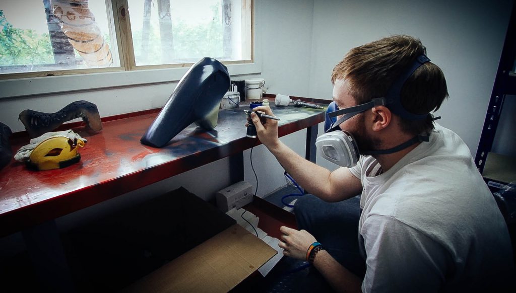 Robop_Ltd's tweet photo. Our spray #paint #artist is working hard in our workshop this morning on a big customer order.

We can’t wait to get our R:Falcon bird deterrents shipped over to the #USA to deter some pesky &amp; stubborn Gulls. https://t.co/wg2FH011XQ