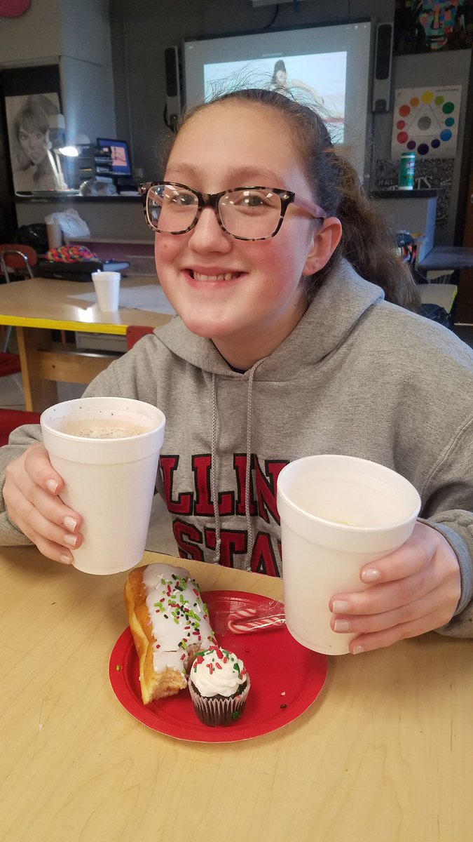 7th grade homeroom, "The Challenging Kachows", celebrate the approaching holidays with hot chocolate and breakfast on Roar Wednesday <a href="/D45Jackson/">Jackson Middle School</a> #JaJaguarsROAR