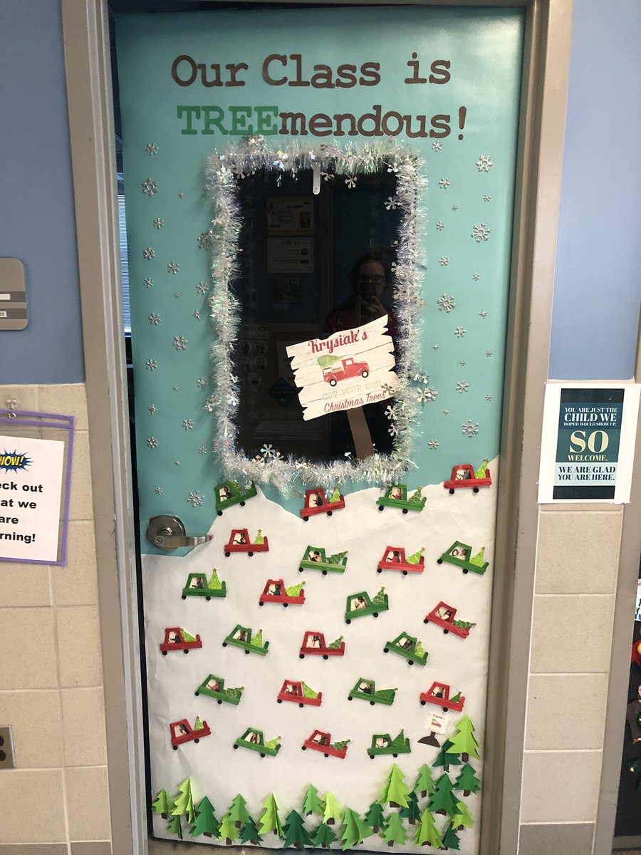 MsKrysiak31's tweet photo. We had tons of fun decorating our door for the holiday season! Stop on buy to “Krysiak’s Cut Your Own Christmas Trees” 🎄🌲🎄🌲 #AACPSawesome #doordec https://t.co/Kkjv8nu6pf