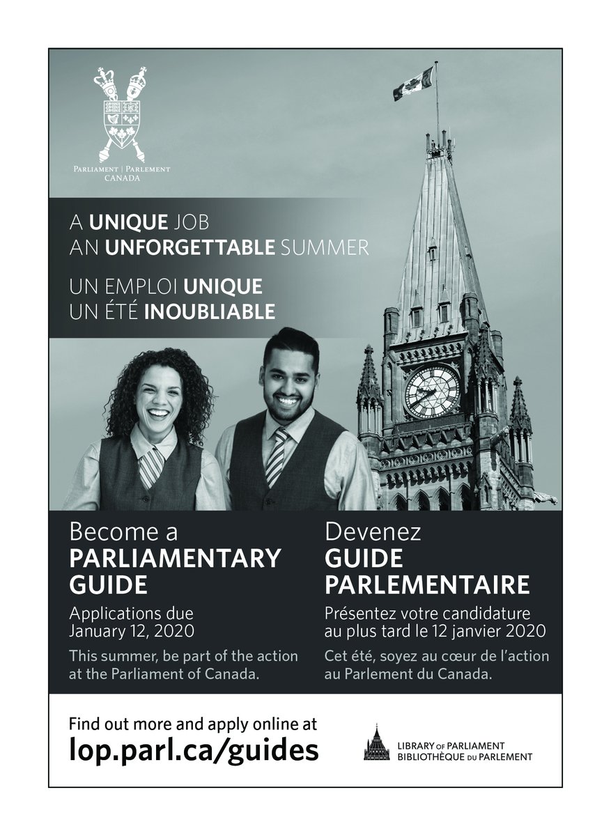 Are you a bilingual and full-time university student? You may be interested in becoming a Parliamentary Guide. The Library of Parliament is recruiting now for the summer of 2020. The deadline to apply is Sunday January 12.