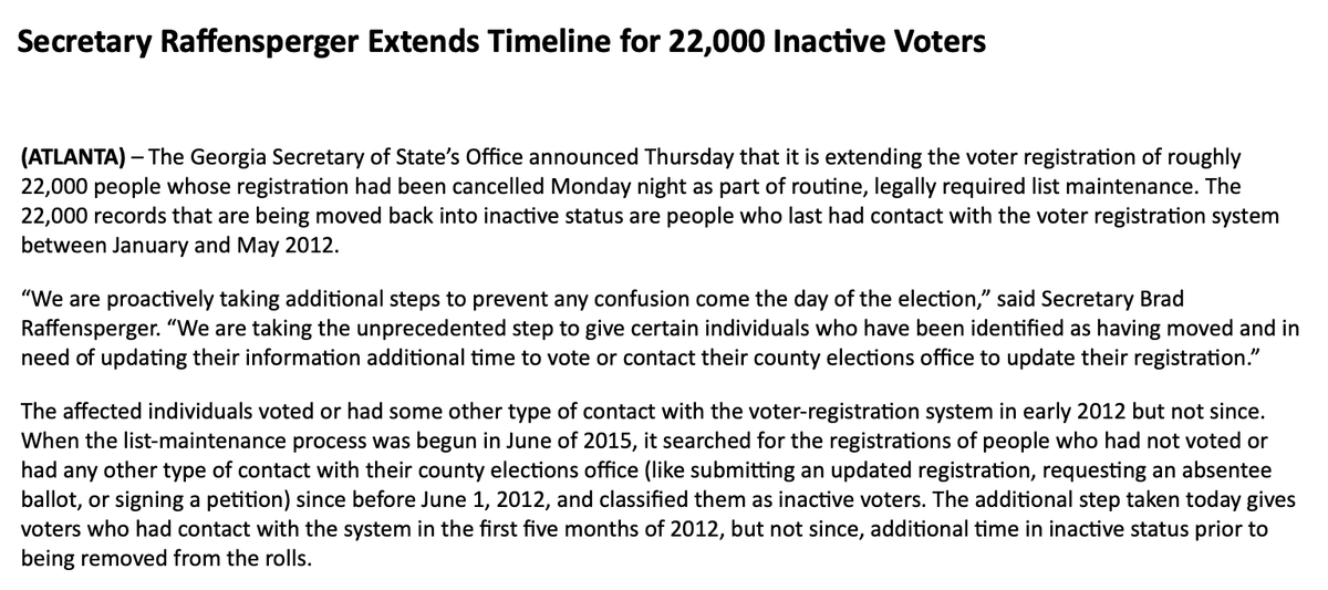stphnfwlr's tweet photo. BREAKING: The Georgia Secretary of State's office says it is adding back 22,000 canceled voter registrations to the inactive list ahead of this afternoon's federal court hearing. #gapol https://t.co/anUDQSTSNb