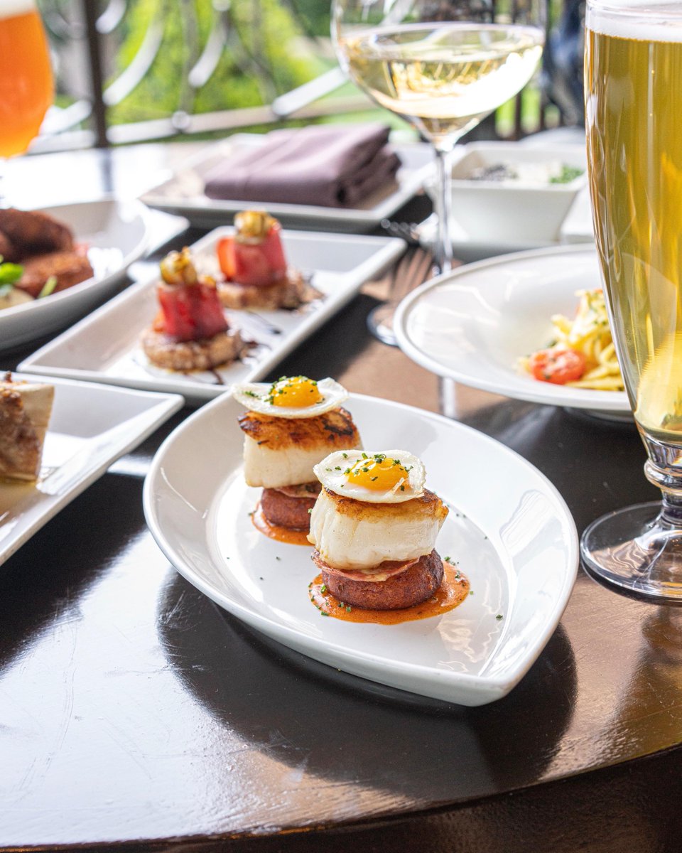 Start here: Diver Sea Scallop served atop a polenta cake with shrimp sauce. #lacavelv