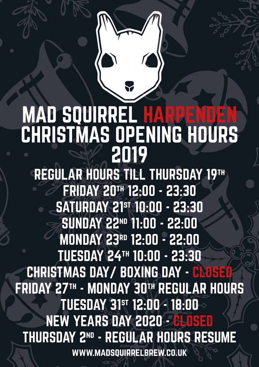 Our Christmas hours are up!! Find out when you can come and grab a festive pint this holiday. 🐿🍺🎄
#christmas #madsquirrel #harpenden #madsquirrelharpenden #hertfordshire #craftbeeruk #ukcraftbeer #instabeer #beerstagram #beer