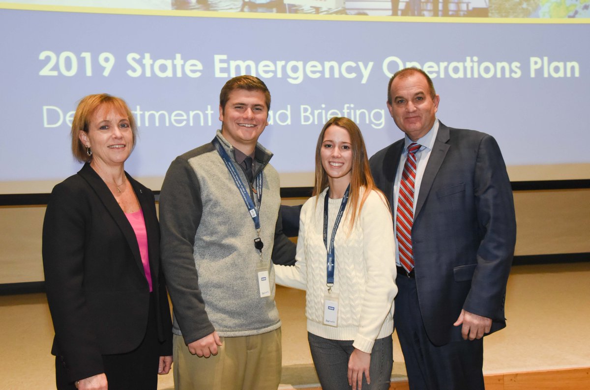 NH_HSEM's tweet photo. Thanks to Andrew and Megan, our fall semester community outreach interns, for their hard work, dedication, &amp; enthusiasm over the last three months with HSEM. We wish you well with your next adventure! Pictured here with Commissioner Quinn &amp; Director Harper #ReadyNH #InternsRule https://t.co/Z8ahSi6nHa