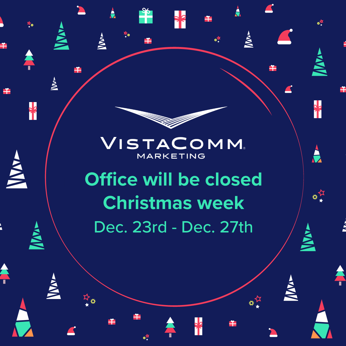 VistaComm's tweet image. We wish you a Merry Christmas! We will be closed to spend time with friends and family.