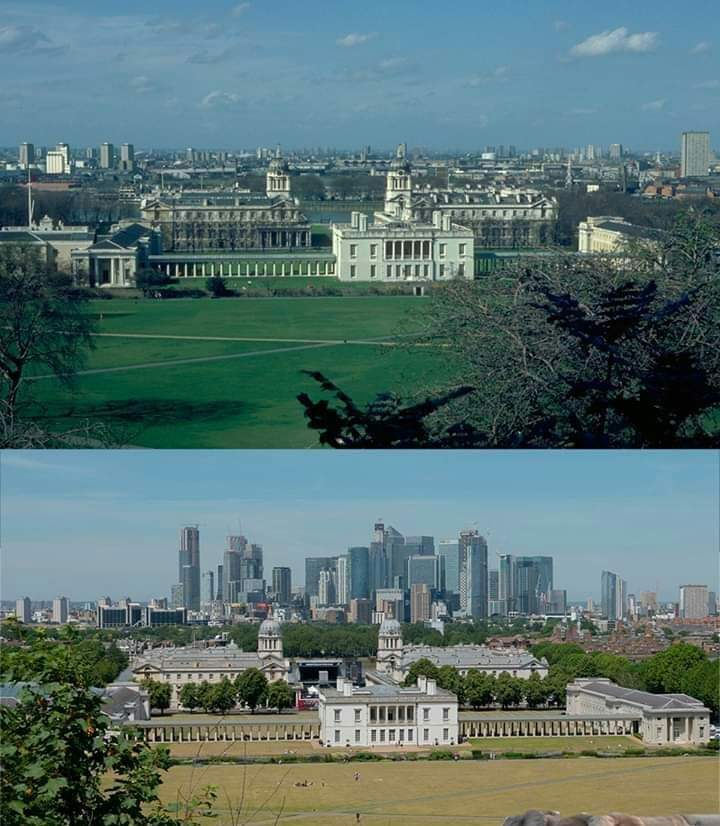 Blimey. 
The view from Greenwich. 
40 years apart...
