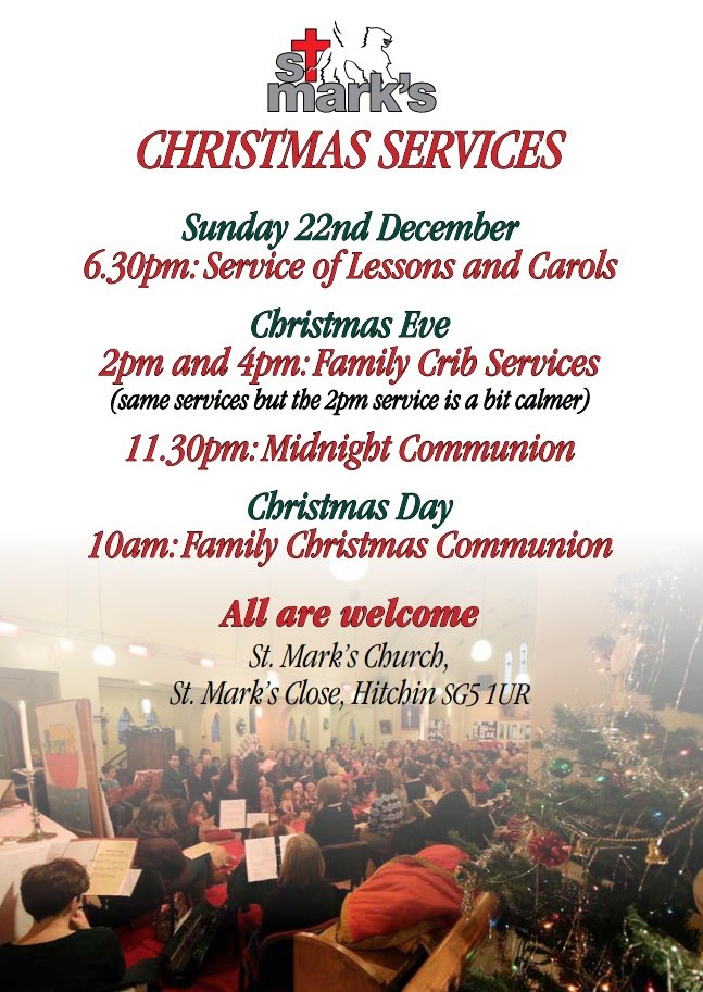 Our Christmas celebrations begin this Sunday. Come and sing some carols at our candlelit Carol Service at 6.30pm. You'll be made very welcome.