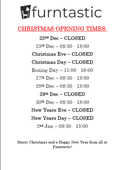 FurntasticUK's tweet photo. Christmas and New Years opening hours for our Leicester store:

#MerryChristmas #Furntastic #HappyNewYear #LeicesterShop https://t.co/eFnbM4Tiqa