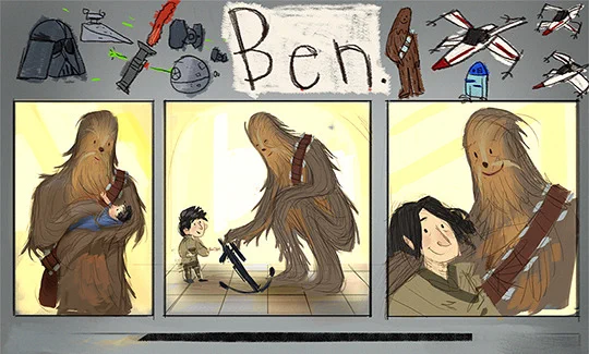 It's the time of year to repost this comic of Chewie and Baby Ben I did after seeing The Force Awakens.  Pretty nervous about seeing RoS tonight.... I'm sure it'll give me plenty of opportunities to do some more revisionist comics.. ? 