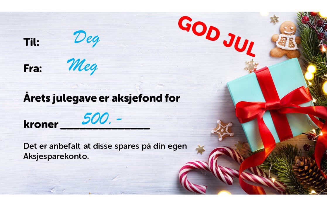AksjeNorge's tweet photo. 🔔Årets klokeste julegave?
🎁Hva med å gi sparing i fond eller aksjer? Fort gjort på nett; eller skriv ut gavekort og slapp av inntil videre😇 Vi har samlet noen tips: https://t.co/k6XU9aLKqh
#julegave #smartsparing #aksjer #aksjefond #fond #aksjesparekonto https://t.co/O1tPPtwYWl
