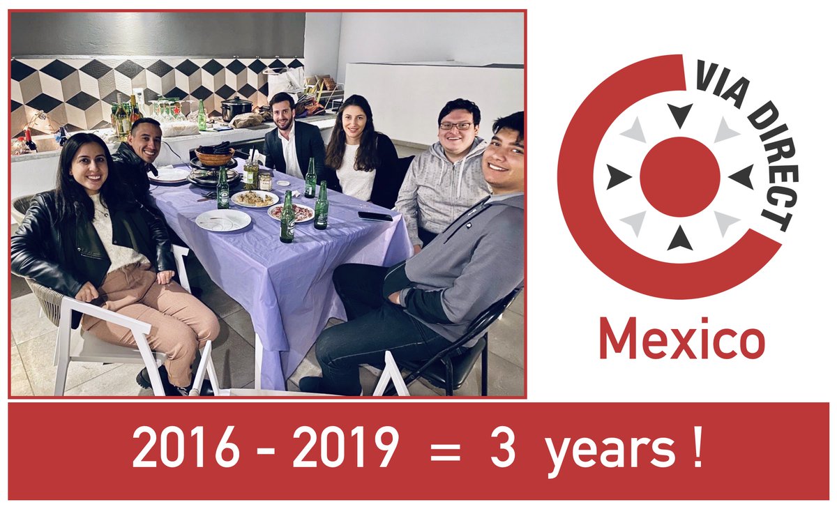 ViaDirect's tweet photo. December 2016 - December 2019: ViaDirect Mexico team just celebrated the first 3 years of our international office! Now a very efficient 6 men/women crew. Cheers to all! https://t.co/3hRZJotJRA