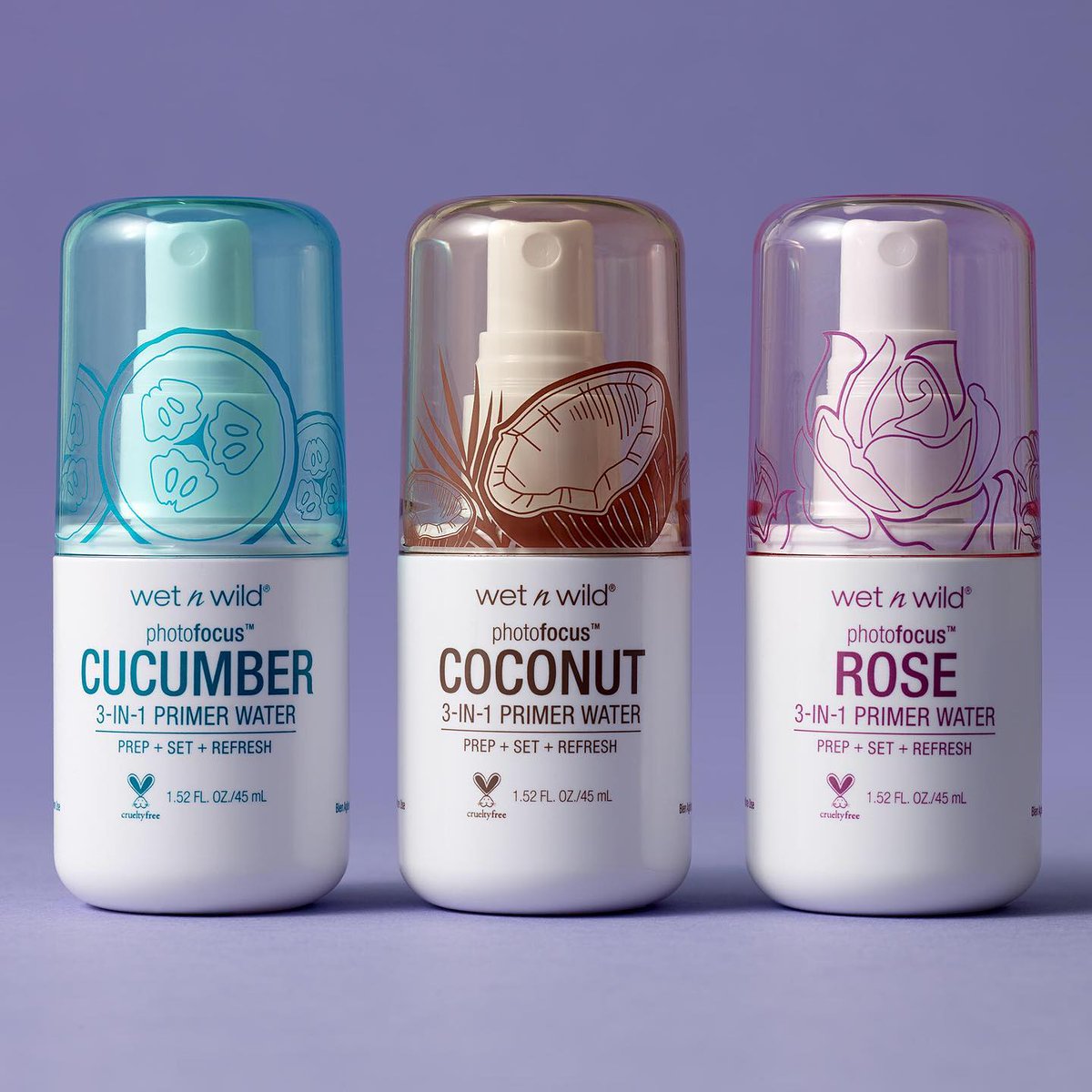 wetnwildbeauty's tweet photo. A fresh face in just 3, 2, 1 . Prep + Set + Refresh Primer all-in-1. You can be "Cool As A Cucumber", "In Love With CoCo" or a "Rose Addiction". #primerwater #wetnwildbeauty https://t.co/3qf0c4FYMX