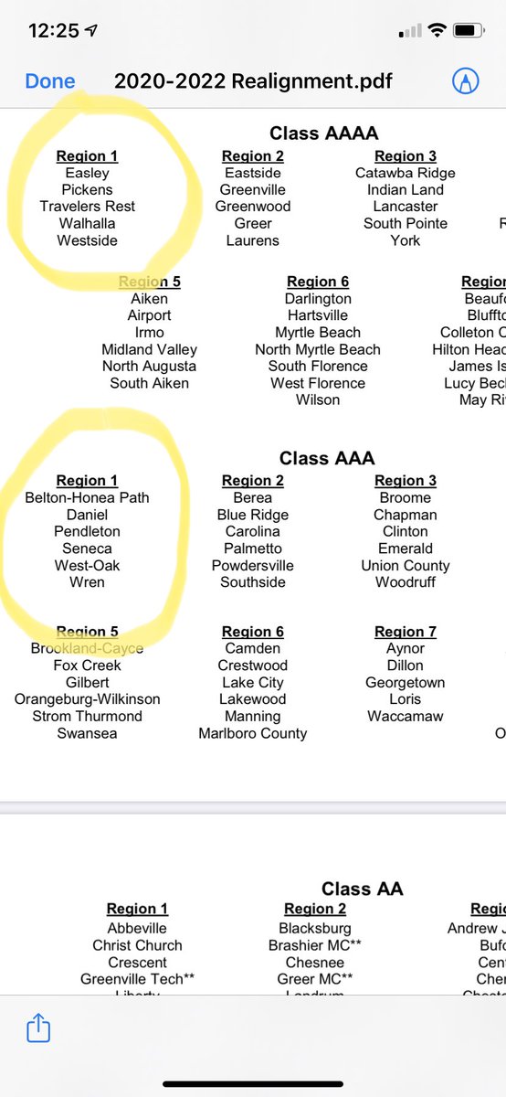 Highlighted what’s pertinent for the <a href="/UpstateTodaySC/">The Journal, Seneca, SC</a> coverage area with the proposed realignment from the S.C. High School League. Looks like Daniel is the cutoff line and would be the biggest school in Class 3A. 

After appeals, finalization set for Feb. 26.