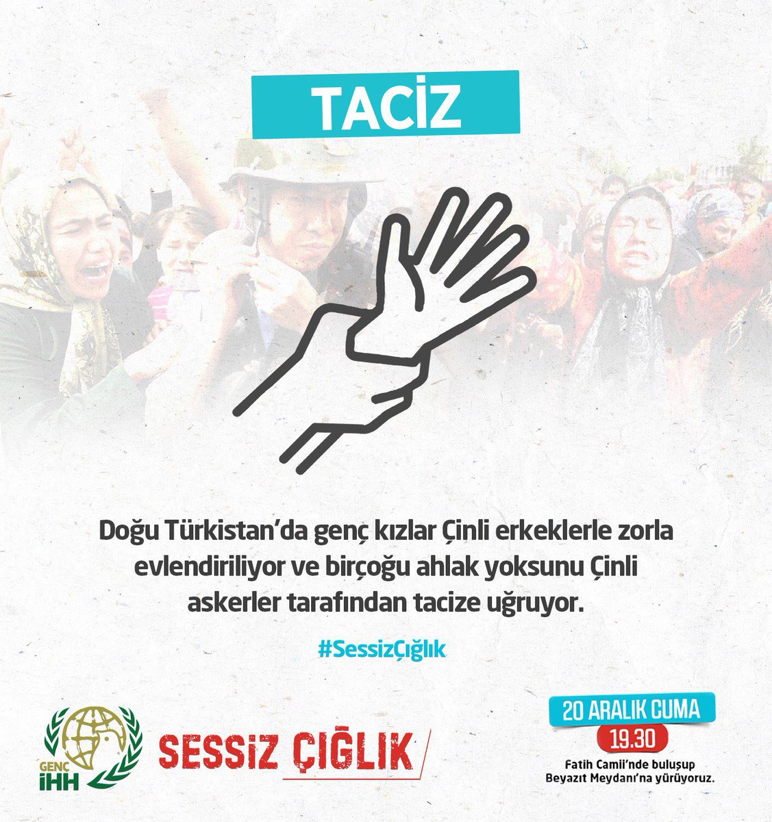 ilhan611661's tweet photo. -Doğu Türkistan’da genç kızlar Çinli erkeklerle zorla evlendiriliyor ve birçoğu ahlak yoksunu Çinli bazı askerler tarafından tacize uğruyor. #SessizÇığlık https://t.co/zp2hK3vV9V