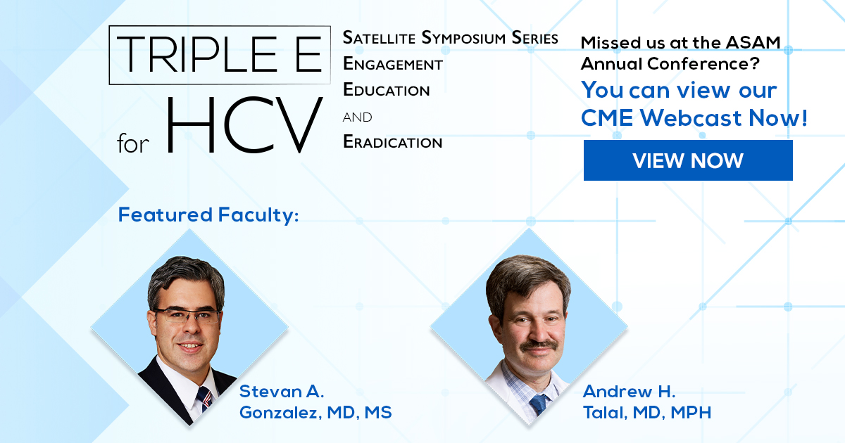 CLDFoundation's tweet photo. Check out our #CME webcast from our Triple E for HCV symposium at #ASAM2019, featuring our expert faculty! Click here to view and for more information: https://t.co/PGGXKvexkp https://t.co/cXspzE4faV