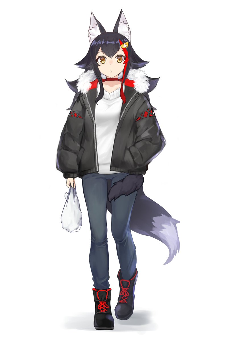 ookami mio 1girl animal ears solo wolf ears tail wrap wolf girl tail  illustration images