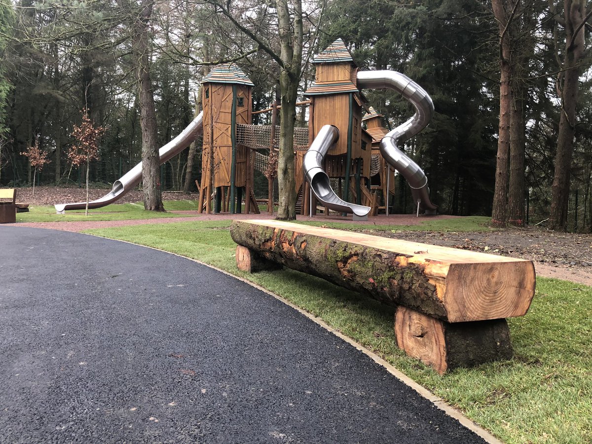 BrilliantTrails's tweet photo. A busy few days for our team here at Galgorm. We were asked to support a new park project in Hillsborough with locally cut from a tree felled on site and a front entrance sign made from local Horse Chestnutt. #bespoke #traildesign https://t.co/nGkGW0rPHo