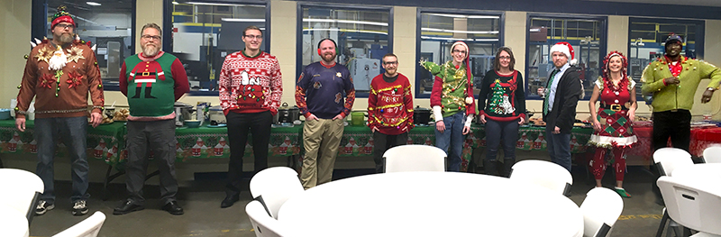 Orbitform's tweet image. Soooooo much fun at the holiday potluck today! Congratulations to the ugly sweater winers… 1st Brennen, 2nd Harold, and 3rd Sara :)