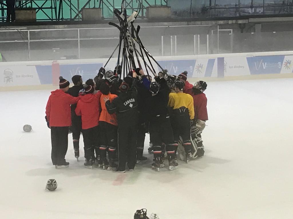 ASSC_CDSA's tweet photo. Training day for #TeamCanada today preparing to face the USA tomorrow! The two teams will play their last game at 3:00pm (9:00am EST) and also in the gold medal final on Saturday. Rivals on the ice rink, but forever neighbours and allies! It will be a tough game! @USADSF https://t.co/EXS1kZ8PpA