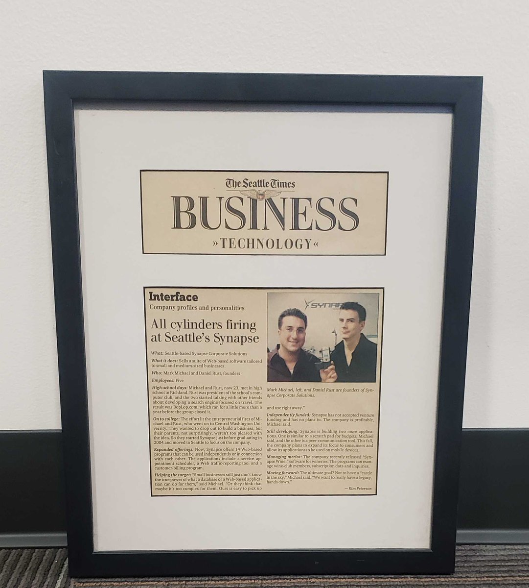 #ThrowbackThursday to May 22, 2006 when this article about co-founders Mark and Daniel was written in the #SeattleTimes Business Technology section about their first company together, Synapse! 

#storytelling #TBT #businesstech #techstartups #startups #goals #throwback #indietech