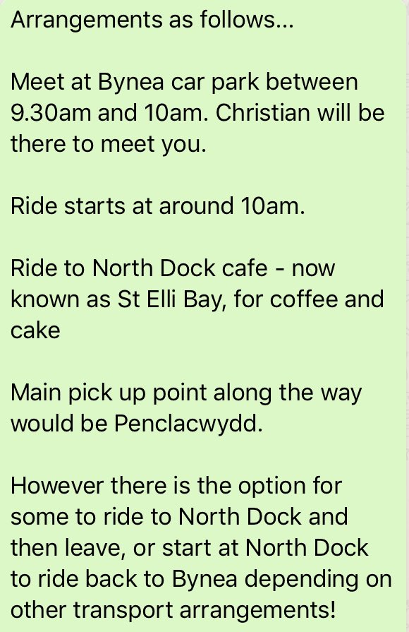 GowerRiders's tweet photo. Hi all, as promised, please check out details of our family ride on Sunday!Everyone welcome - all ages, all abilities - the more the merrier!😁

For those attending, please can you wear club kit, and a sprinkling of festive tinsel would be nice too!🎅🏻

#ohwhatfunitistoride ♥️🚲👇 https://t.co/U5GVNYTHgl
