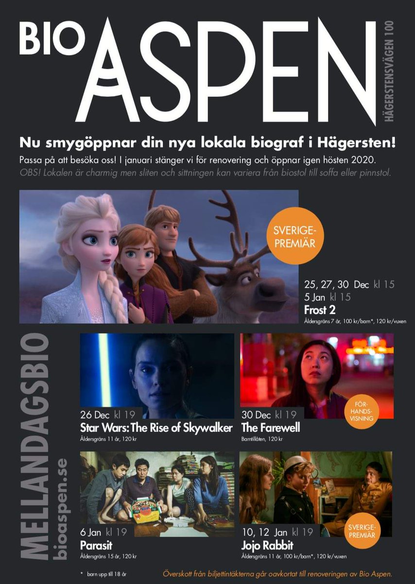 BioAspen's tweet image. Du har väl inte missat Bio Aspens kickstarterkampanj? Bidrag gärna till att förverkliga visionen om en kulturmötesplats i Hägersten! kck.st/2DdQP9j

Men glöm inte bort att gå på FILM på Aspen! Här är det kommande programmet! Biljetter på nortic.se/dagny/organize… #bioaspen