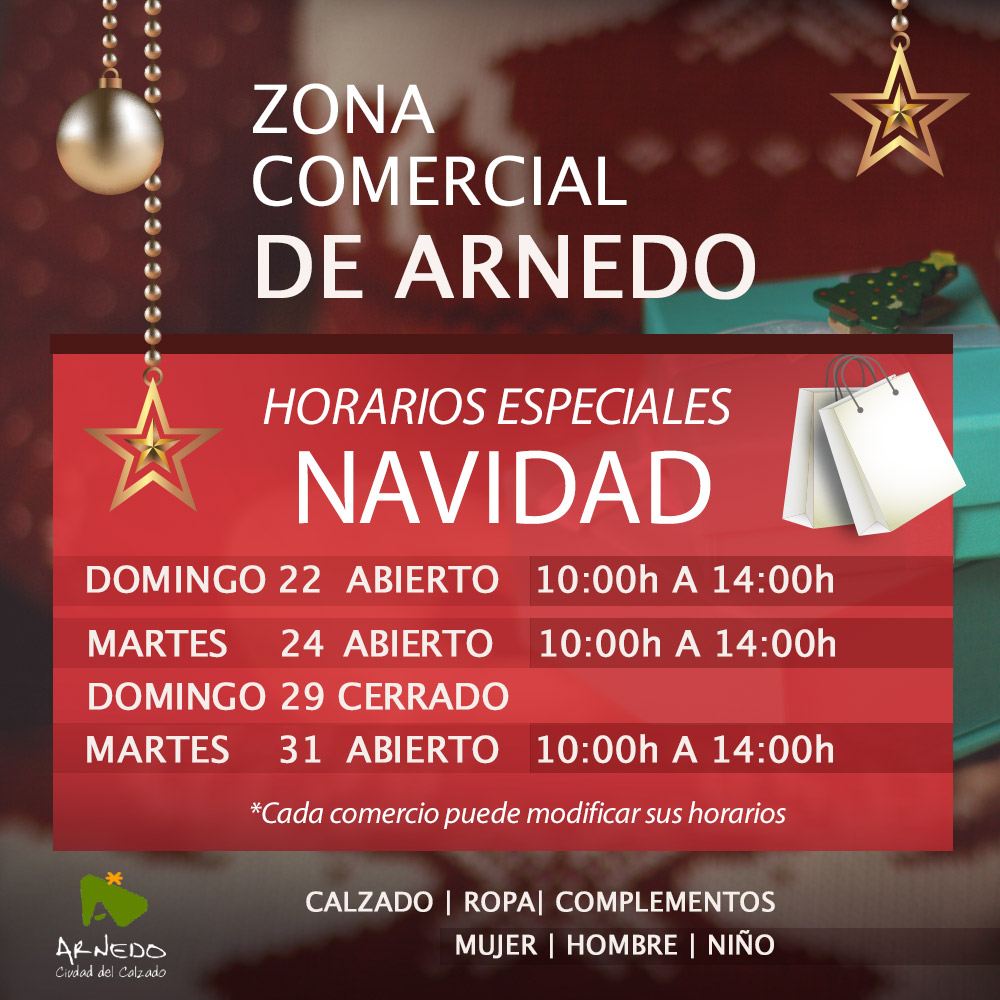 ⏰Horario especial de Navidad🎄en la Zona Comercial de Arnedo. 
✨ Os ayudamos para que Papá Noel y los Reyes Magos acierten en sus regalos para toda la familia. 🛍