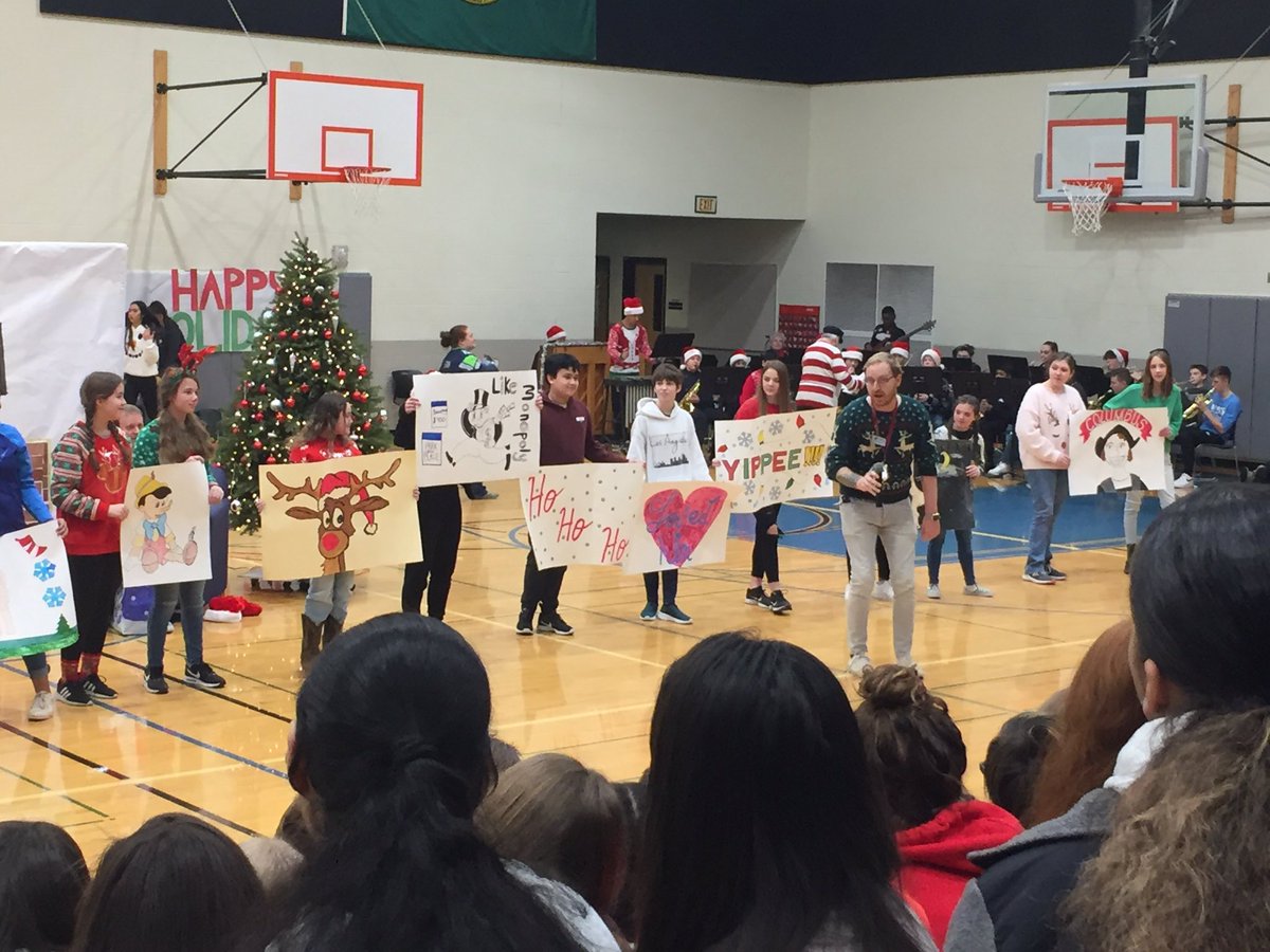 KallesJrHigh's tweet photo. The Winter Wishes assembly turned out great, Tyees! Way to show off your holiday spirit! https://t.co/b2Gdr5OEHs