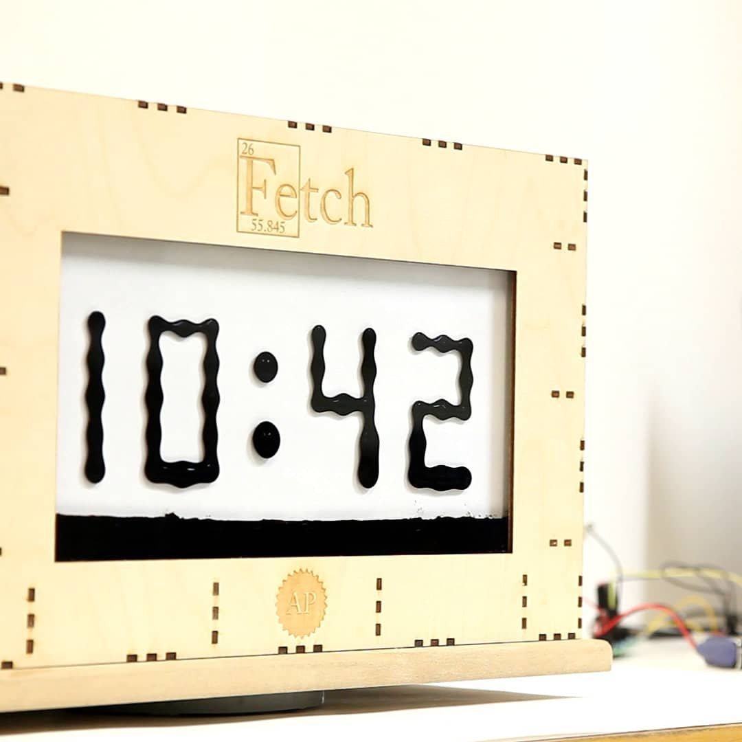 hackadayio's tweet photo. This week's #HackOfTheWeek is Fetch is A Ferrofluid Display with 252 electromagnet-matrix that controls Ferrofluid. It's also an entry to our Tell Time contest, which is still open for entities! https://t.co/Nuz4pnQ7kT https://t.co/vxuH53vqJM