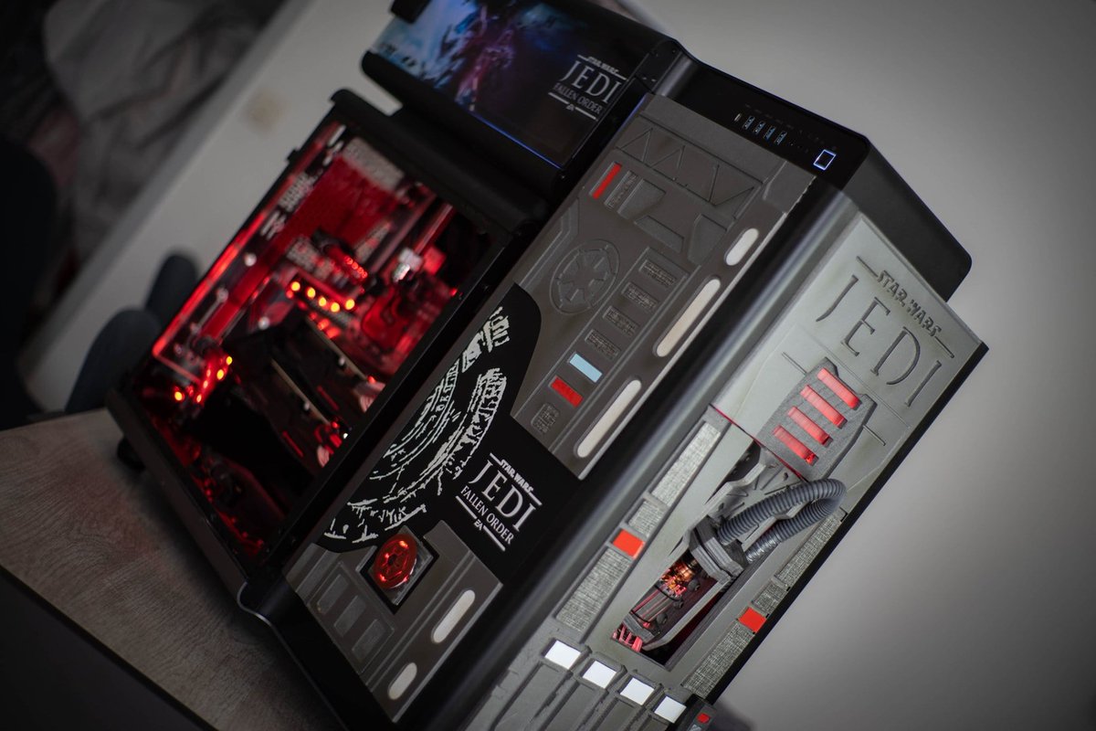thermalatino's tweet photo. AxiomModding/Mathias construyo este hermoso modding en nuestro Level 20 basado en el ultimo juego de Star Wars! Algún fan por aquí?
•
•
•
•
#moddedpc #pcmodding #modding #pcsetup #pcgaming #pcmasterrace #pcmodding #pcmodification #pcmod #gamingsetup #pcsetup
#battlestation https://t.co/Tnrt3HWlQJ