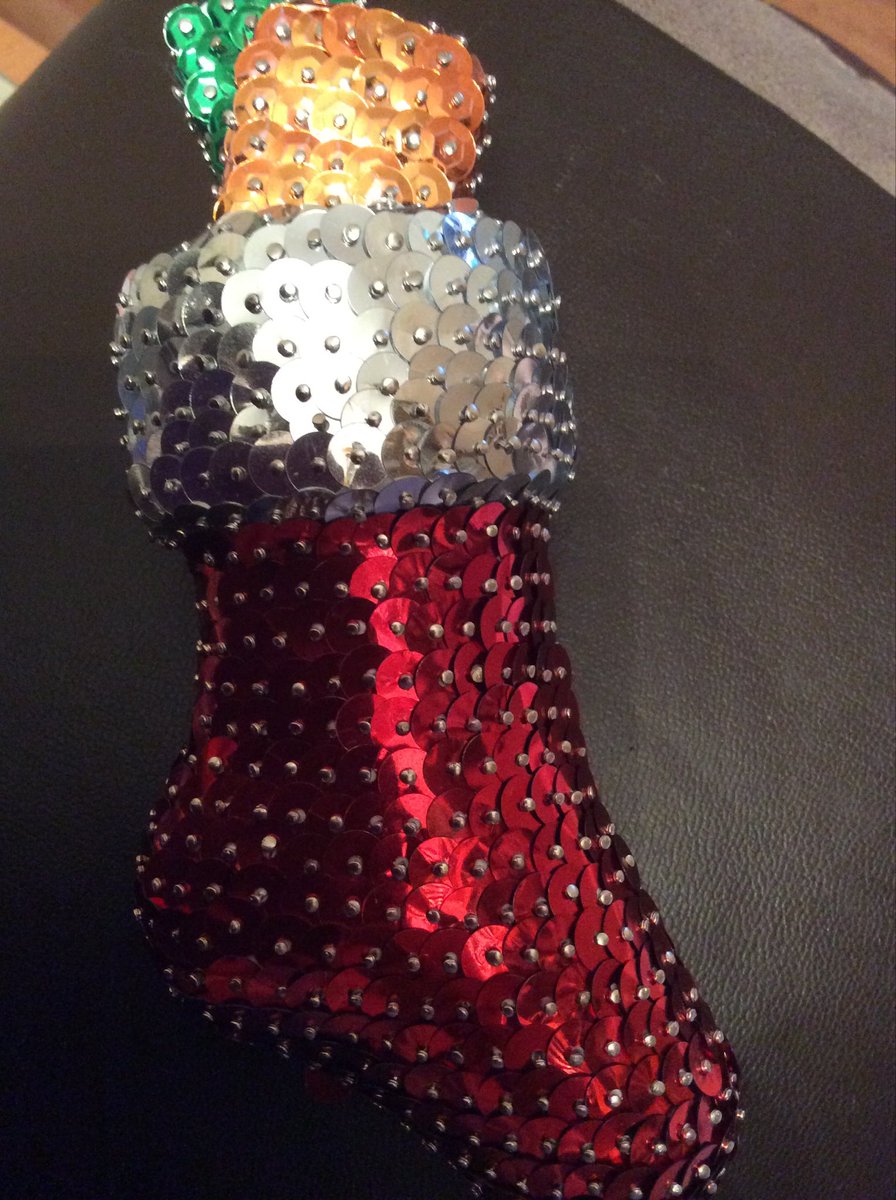 Moonstone4670's tweet photo. Christmas stocking done.  I’ve made three the same. 
#Pinflair #craft #christmas #ornaments https://t.co/M3HnAsbMI0