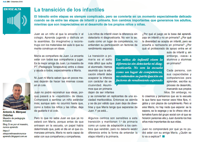AMarquezOrdonez's tweet photo. "La transición a primaria: perdone pero sigo siendo la misma persona" Último post del año surgido de mi colaboración en la Revista Aula de @EditorialGrao https://t.co/hoSMsgmBix https://t.co/Bu07M2LxEC