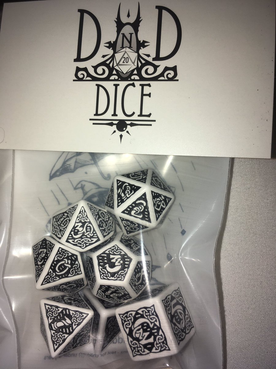 RaisingJJ's tweet photo. What do you get the DND players in your family for Christmas? Some epic new dice! Classic Eleven Smoke for baby brother and White Celtic for oldest brother. Ordered from @dnddice https://t.co/xI4qs2HBAh