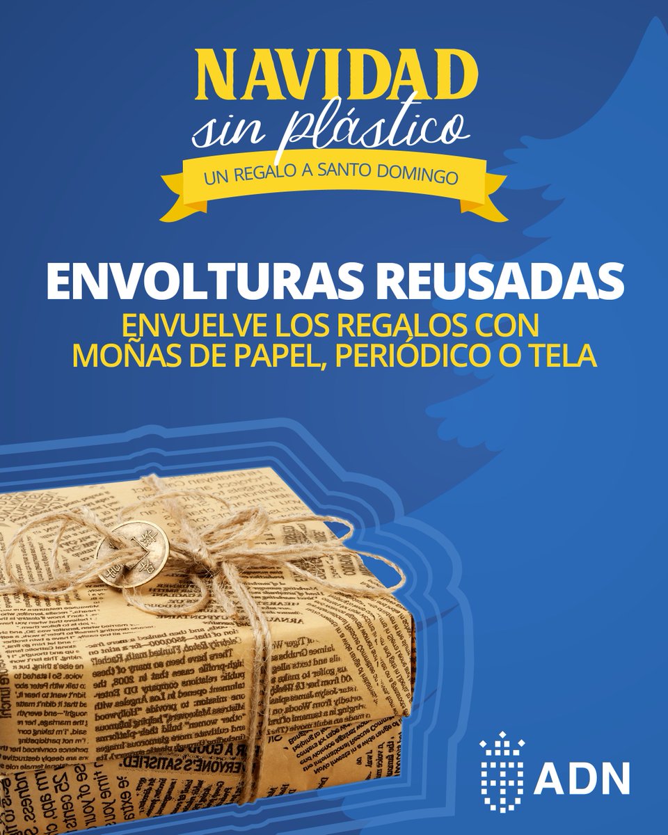 AlcaldiaDN's tweet photo. Lo más importante en tus regalos es el cariño con que los entregas. Reutiliza envolturas y moñas o hazlas de papel o algún material biodegradable. #NavidadSinPlástico #SDSinPlástico https://t.co/2DDAX1aUKy