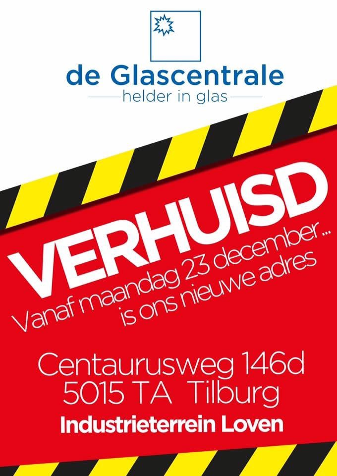 Vrijdag 20 en zaterdag 21 december is <a href="/deglascentrale/">De Glascentrale</a> #tilburg gesloten ivm verhuizing. Voor spoedeisende glasschades kunt u ons bellen op 013-5442926.