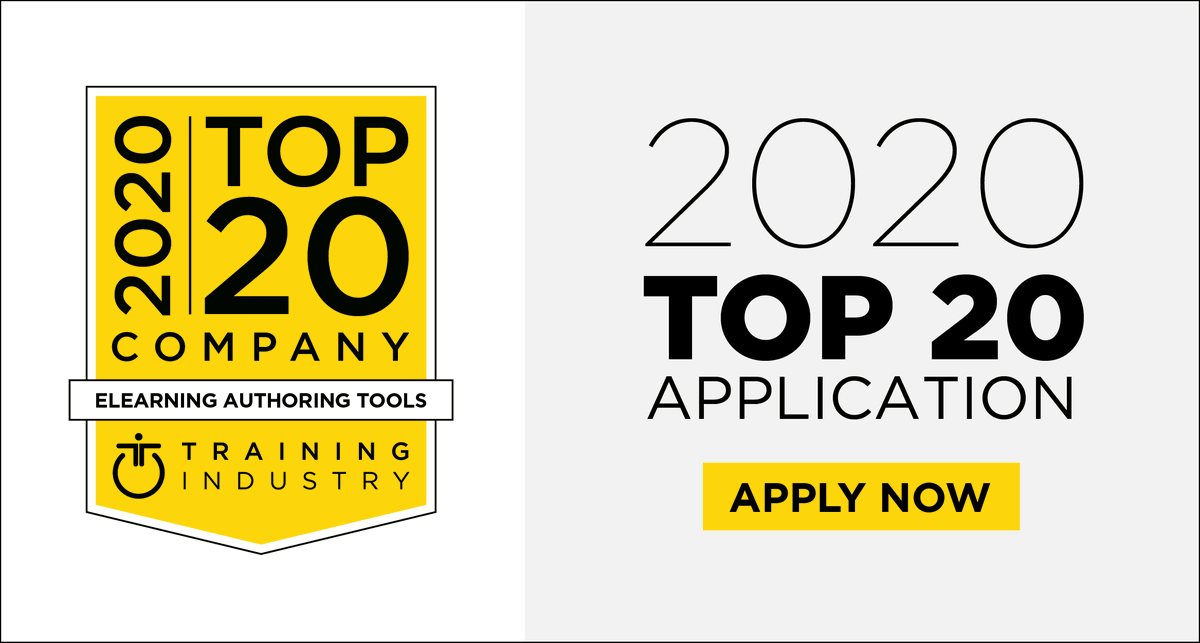 TrainingIndustr's tweet photo. Apply now to be considered for the 2020 Top 20 eLearning Authoring Tools Companies List! https://t.co/cCpNgZCZFW
#TrainingIndustryTop20 #traininganddevelopment #AuthoringTool
#eLearningAuthoringTool #AuthoringTools #eLearningAuthoringTools #LearningTech #LearningTechnologies https://t.co/zU7aWjlzAX