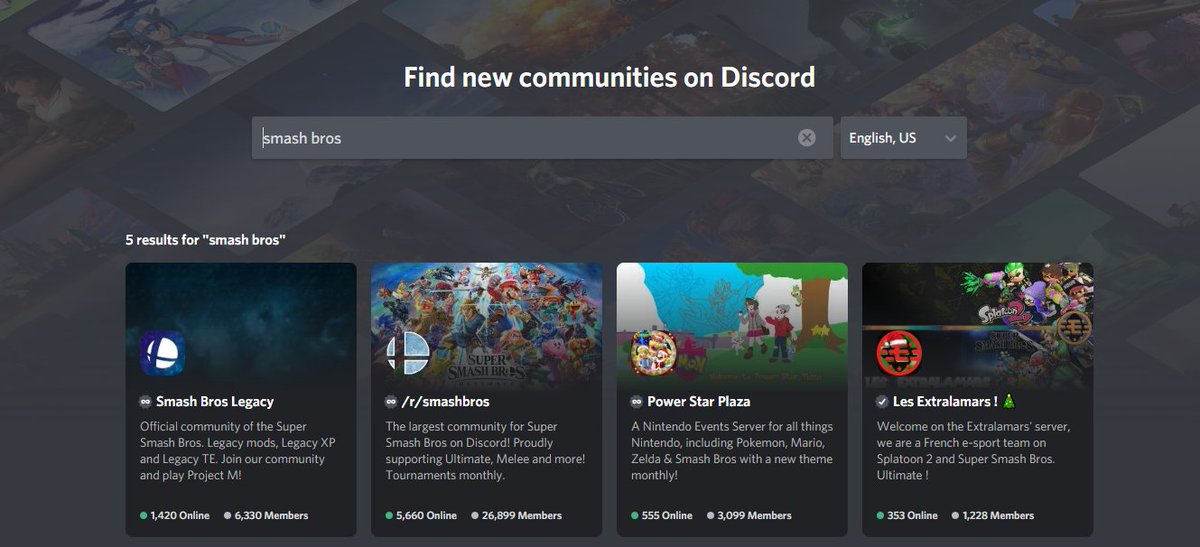 SmashBrosLegacy's tweet photo. Our @DiscordApp server has been added to Discovery! To easily join our server, just click the search icon on the very bottom of your server list in Discord, and search for "smash bros," "legacy," or "project m," and we'll pop right up!

Not a member? Join: https://t.co/JxQj9JUJ4w https://t.co/Tc353Qkhix
