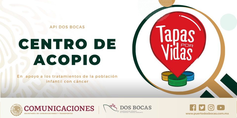 puerto_dosbocas's tweet photo. #FelizJueves 

Ayúdanos a recolectar durante el mes de #Diciembre la cantidad de 30 mil tapas ♻️, para la campaña #TapasPorVidas 💛 y poder donar una quimioterapia a una niña o un niño con cáncer.

Recuerda que puedes depositar tus tapas en nuestras oficinas y en el puerto. https://t.co/lmlnSiHGiI