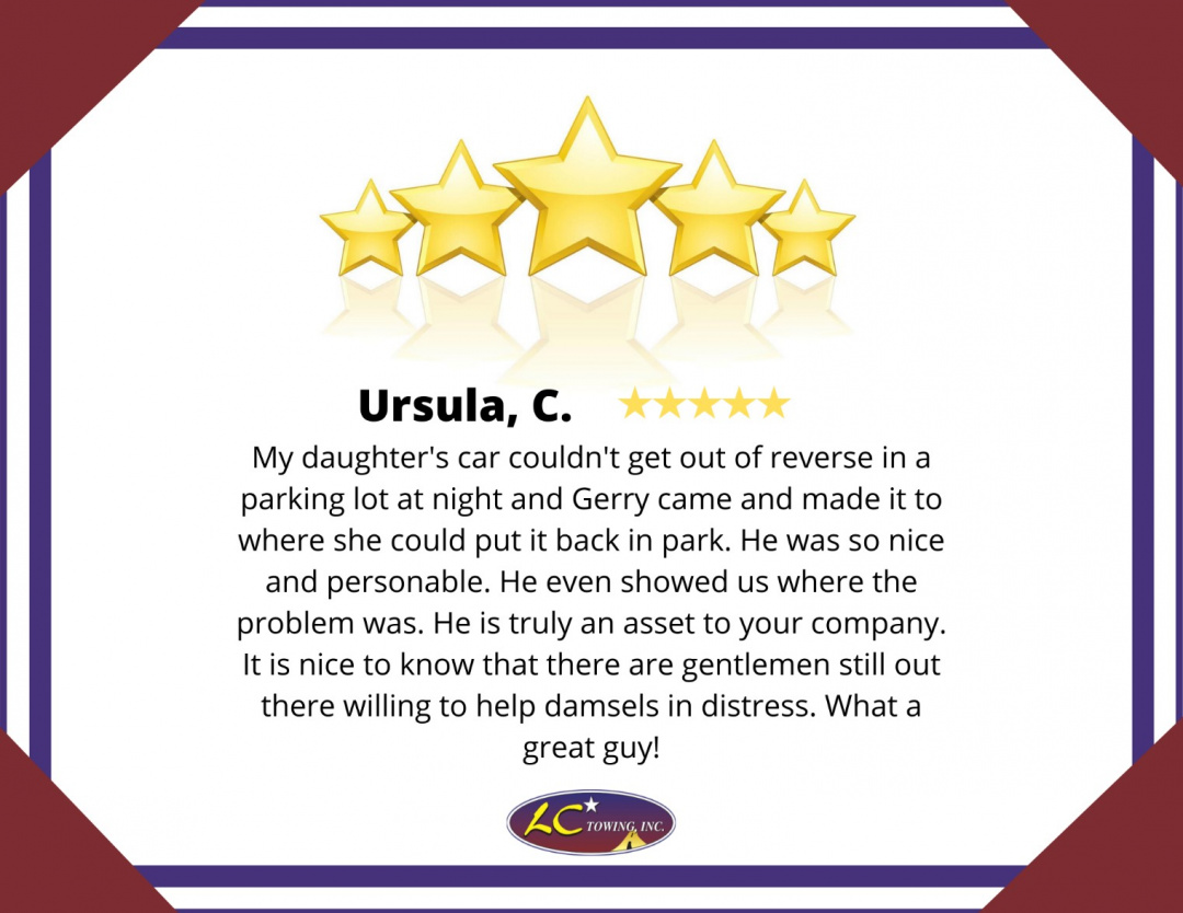 LC_Towing's tweet photo. We’re happy to help, Ursula! To read more reviews or to leave one of your own, you can do so on our website, Facebook, Yelp, or Google listing. https://t.co/wHeVbqYNkj