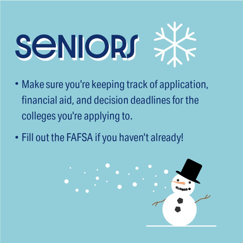 If you want to do a little college planning over winter break, here are some tasks you can tackle. ❄️