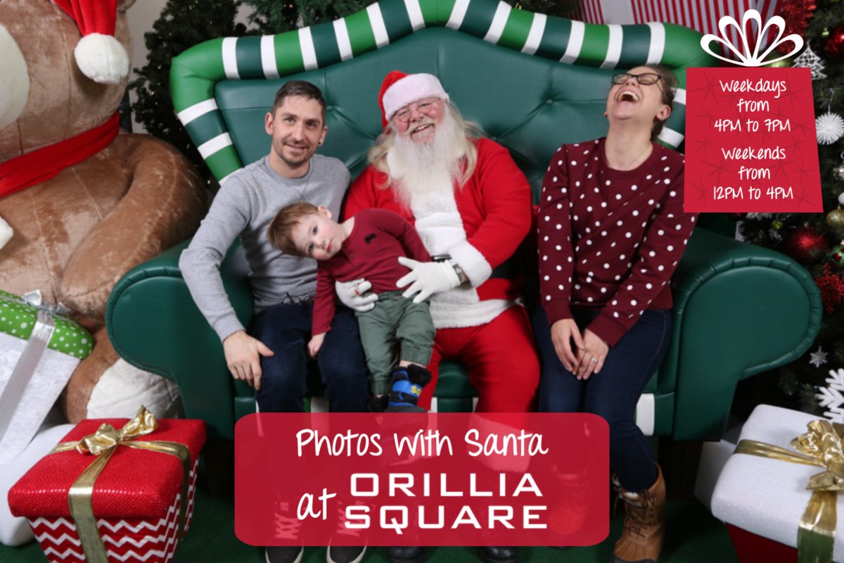 IanGMcIntosh's tweet photo. Get family photos with Old Saint Nick at Orillia Square Mall every day until the 24th!

Santa is here on weekdays from 4 PM till 7 PM and weekends from 12 PM till 4 PM.

We have festive photo packages including 8" x 10"s!

#OrilliaSquareSanta #orillia #orilliasquare #santa https://t.co/0kCdWfOd0S