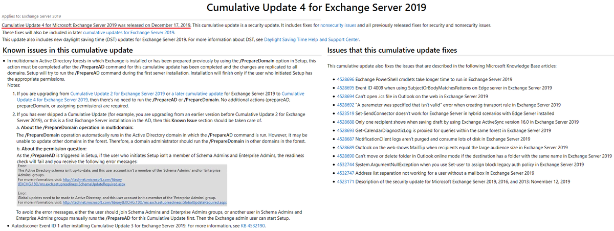 WZorNET's tweet photo. 📋Cumulative Update 4 (#CU4) for Microsoft Exchange Server 2019 was released on December 17, 2019 -> https://t.co/9kdPA23ev8
❗️Microsoft Exchange Server 2019 Cumulative Update 4 (#CU4) Build 15.02.0529.005/15.2.529.5 -> https://t.co/KSUtskwg9R https://t.co/GV78ycMDVT
