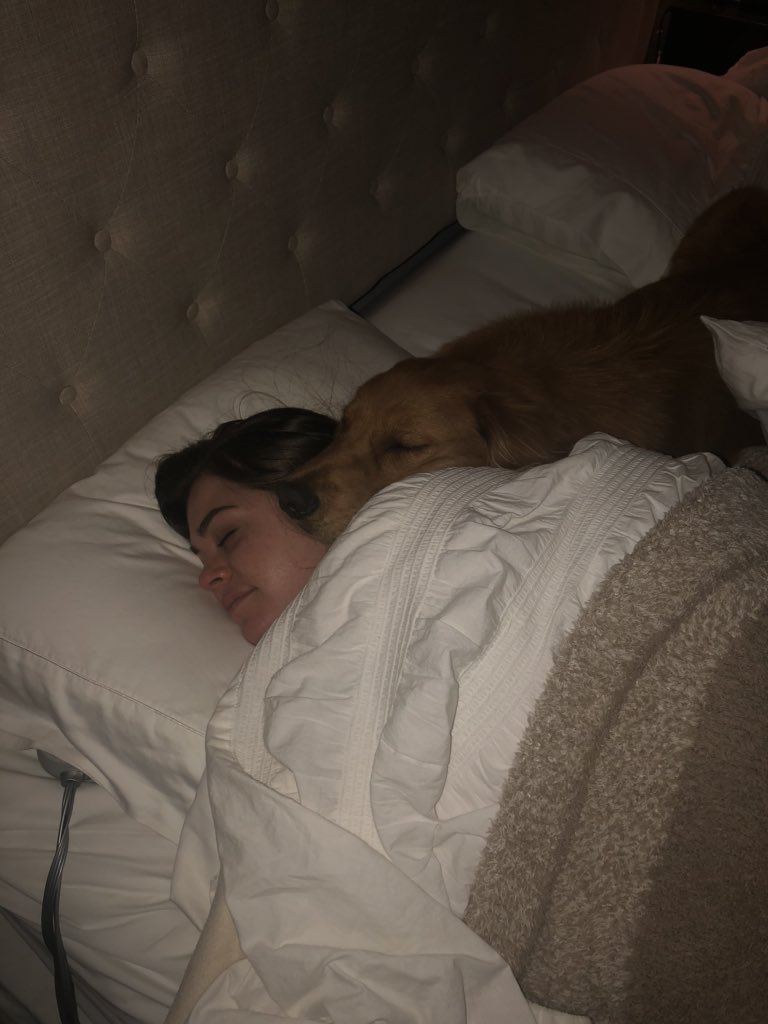 HRFarris's tweet photo. Went to lay down last night because I had a headache. Convinced my pupper Wally knew I didn’t feel good, thus leading to the pictures below. No headache this morning. Not all heroes wear capes https://t.co/Mrzf2Jpmwi