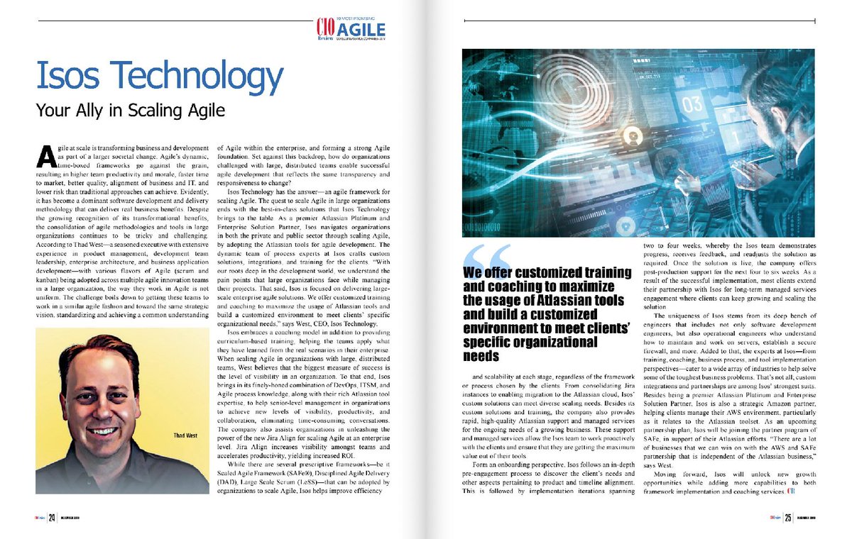 IsosTech's tweet photo. Just recieved word that @CIOReview listed Isos Technology as one of the Top Ten Most Promising Agile Consulting Companies for 2019! ✨We can't wait to see what 2020 has in store for us! For full article visit: https://t.co/9NG0xBDax7 @ThadWest #agile #isostech #CIOreview https://t.co/O8fBlC6jqB